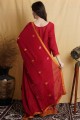 costume palazzo miroir en mousseline de soie chinon rouge avec dupatta