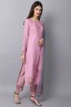 costume palazzo en coton à imprimé numérique rose avec dupatta