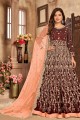 maroon anarkali suit in embroidered faux georgette