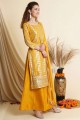 costume palazzo diwali en georgette jaune avec dentelle