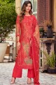 salwar kameez rouge en mousseline avec impression numérique