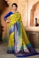 couleur verte et bleu sari de soie grège