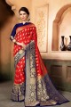 rouge et bleu sari de soie grège