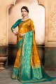 orange et couleur verte sari de soie grège