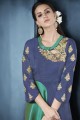 vert avec la couleur bleue Morvi soie & c / n Banarasi costume de soie palazzo