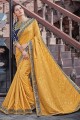 miroir en georgette et soie, sari jaune brodé avec chemisier