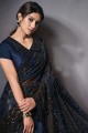 paillettes, sari bleu marine en lycra brodé avec chemisier