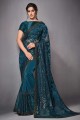 sequins, sari brodé en lycra bleu turquoise