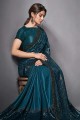 sequins, sari brodé en lycra bleu turquoise