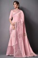 Main en lycra, paillettes, sari rose brodé avec chemisier