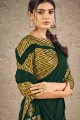 sari en soie vert foncé avec impression numérique