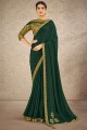 sari en soie vert foncé avec impression numérique
