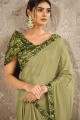 sari en georgette et soie à impression numérique vert avec chemisier