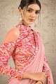 sari en mousseline rose avec impression numérique
