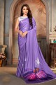sari violet en satin avec impression numérique
