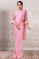 lycra brodé saris rose avec chemisier