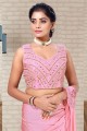 lycra embroidered pink sari with blouse