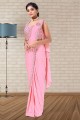 lycra embroidered pink sari with blouse