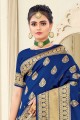 tissage banarasi karva chauth sari en soie bleu banarasi