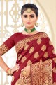 banarasi soie tissage rouge banarasi karva chauth sari avec chemisier