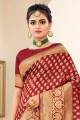 banarasi Karva Chauth soie marron banarasi sari en tissage