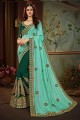turquoise, couleur forestgreen vichitra saris en soie