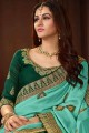 turquoise, couleur forestgreen vichitra saris en soie