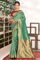 sari banarasi vert en soie banarasi avec tissage