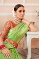 banarasi soie banarasi sari avec tissage en vert clair