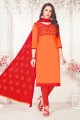 costume satin de coton de couleur orange churidar