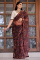 organza marron sari en dentelle, impression numérique