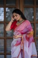 sari en organza blanc avec dentelle, impression numérique
