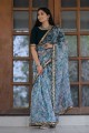 sari multicolore avec dentelle, organza à impression numérique