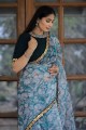 sari multicolore avec dentelle, organza à impression numérique