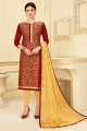 couleur marron Banarasi costume soie churidar