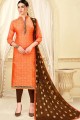 costume couleur orange Banarasi soie churidar