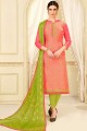 couleur rose Banarasi costume de soie churidar