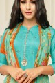 costume aqua couleur bleu coton Chanderi churidar