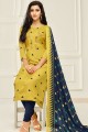 costume couleur jaune coton Chanderi churidar