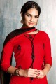 costume coton pc couleur rouge churidar