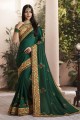 soie couleur vert forêt fantaisie georgette sari