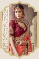 couleur pêche lourde Banarasi sari de soie