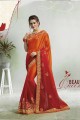 couleur rouge et orange rangoli georgette sari
