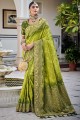 banarasi soie vert lime banarasi sari en tissage