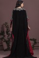 Abaya Kaftan rouge, noir satiné et velours