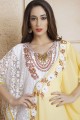 Georgette jaune et blanc et net Abaya Kaftan