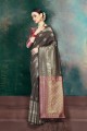 brun, couleur rose Banarasi sari de soie