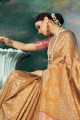 jaune, couleur rose Banarasi saris en soie