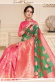 couleur verte et rose lin sari de soie