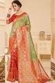 couleur verte et rouge en lin soie sari